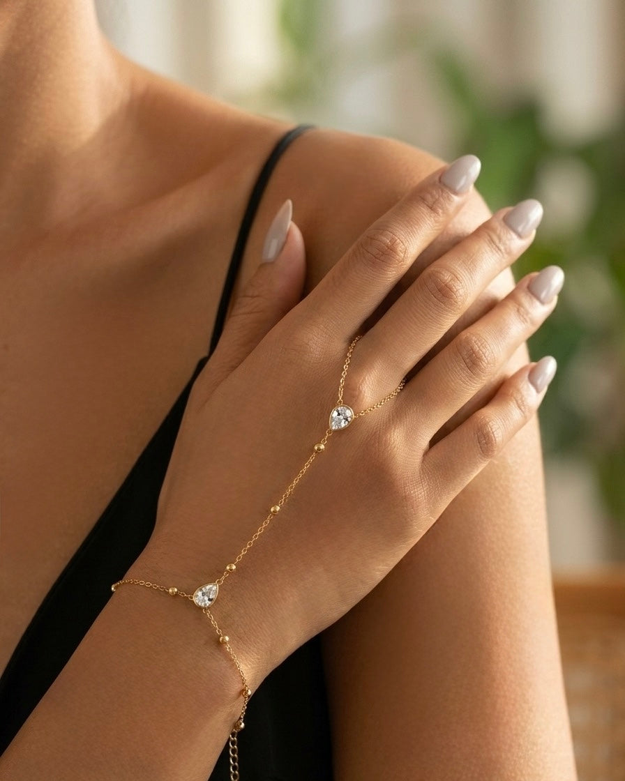 Twin Teardrop Hand Chain